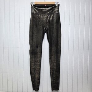 SPANX Velvet Shine Leggings Black Gold Pull-On Elastic Waist Skinny Size M